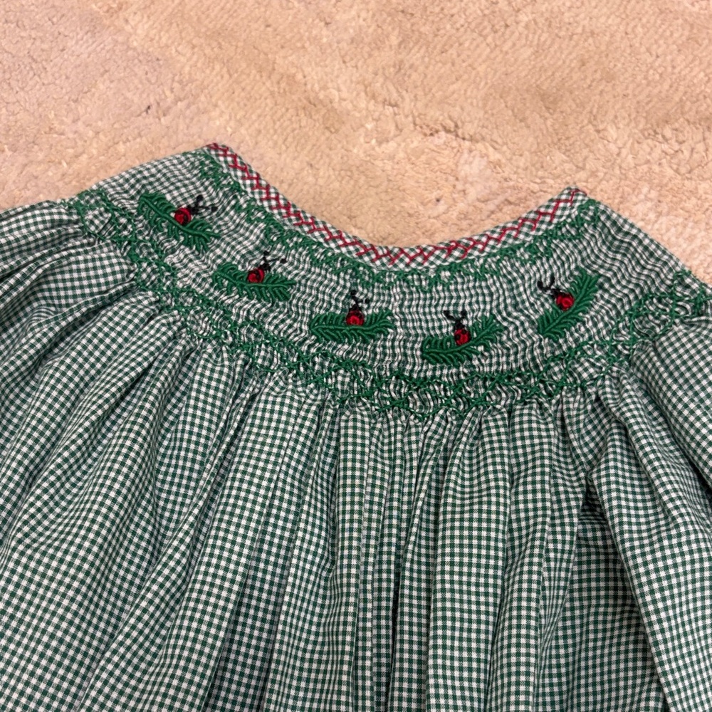 Green Gingham Smocked Peasant Dress - Picture 2 of 3